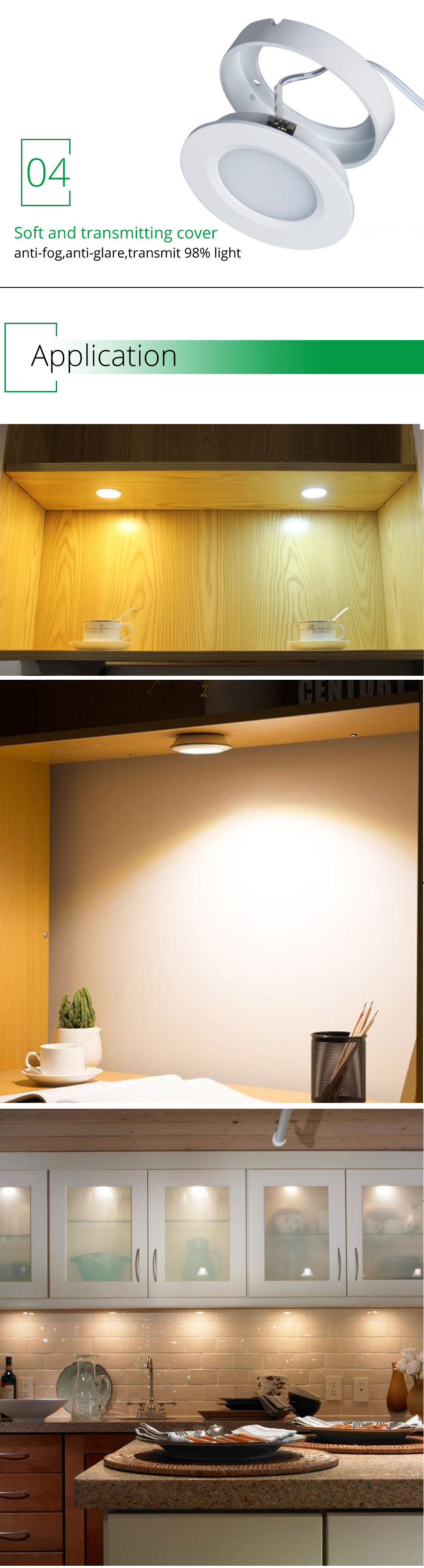 High-Efficiency 3W LED Cabinet Light 12V Wardrobe Furniture Lighting Kitchen Recessed LED Puck Lights