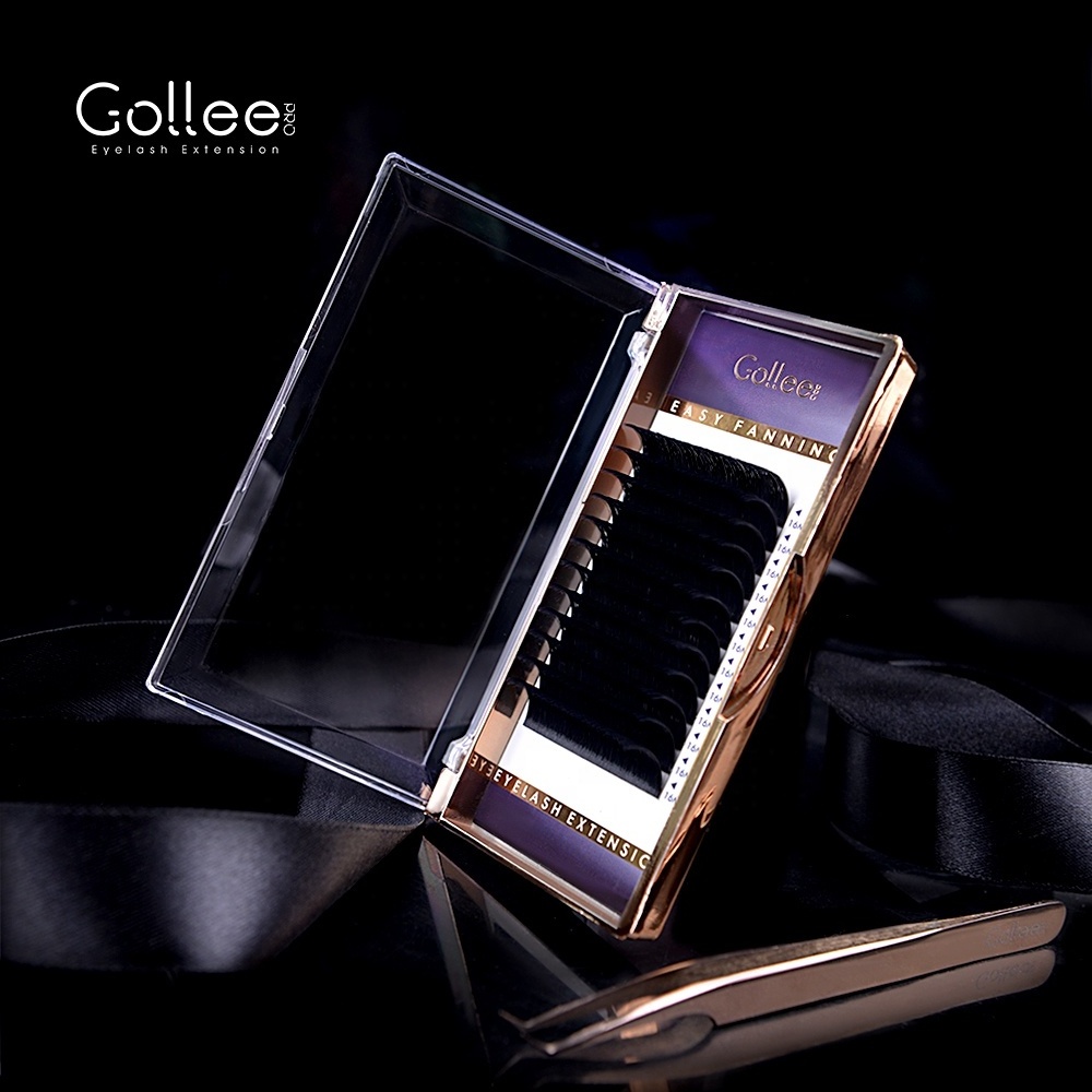 Gollee wholesale eyelash extension supplies cashmere jet black eyelash extensions glue korea bonder cc curl eyelash extensions