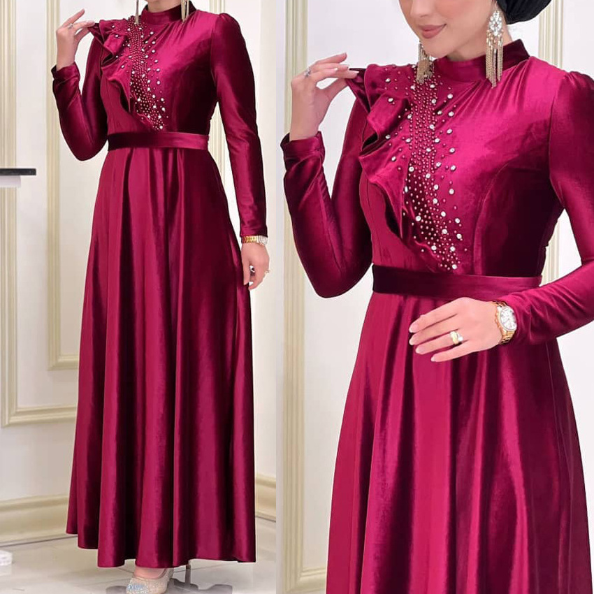 OEM Cheap High Quality Abaya From UAE Turkish Embroidery Abaya Woman Robe Velvet Winter Elegent Modest Evening Dress Kaftans