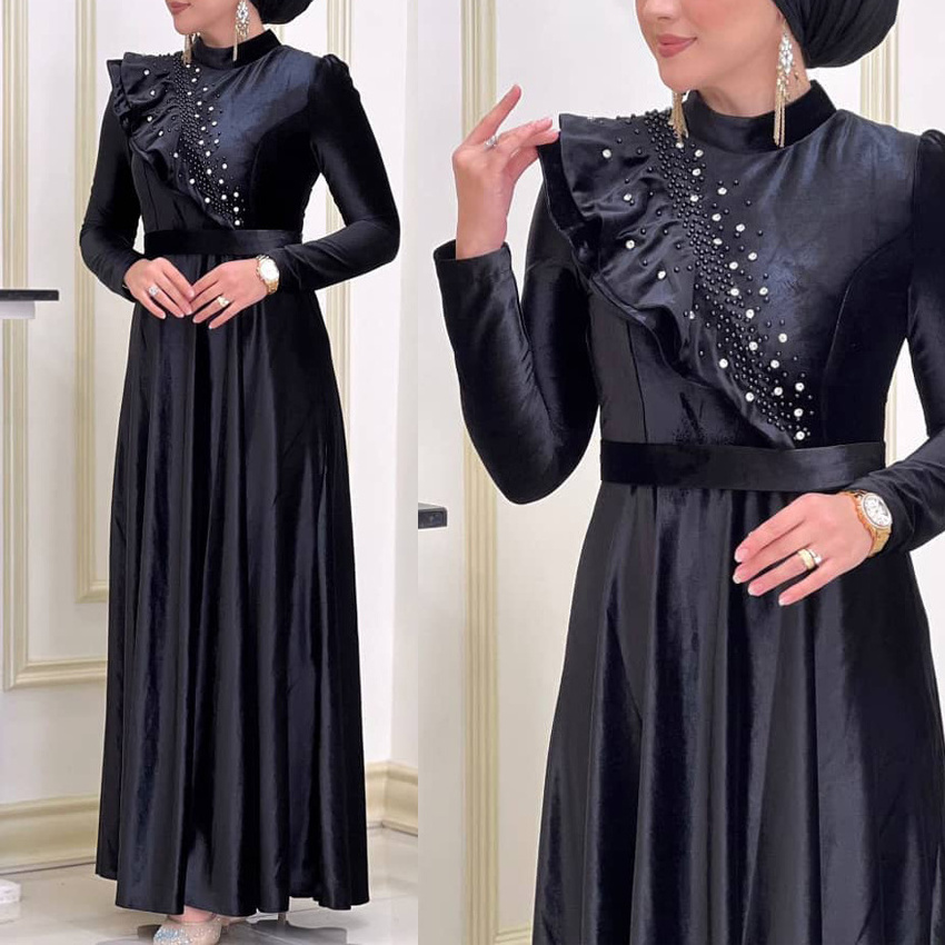 OEM Cheap High Quality Abaya From UAE Turkish Embroidery Abaya Woman Robe Velvet Winter Elegent Modest Evening Dress Kaftans