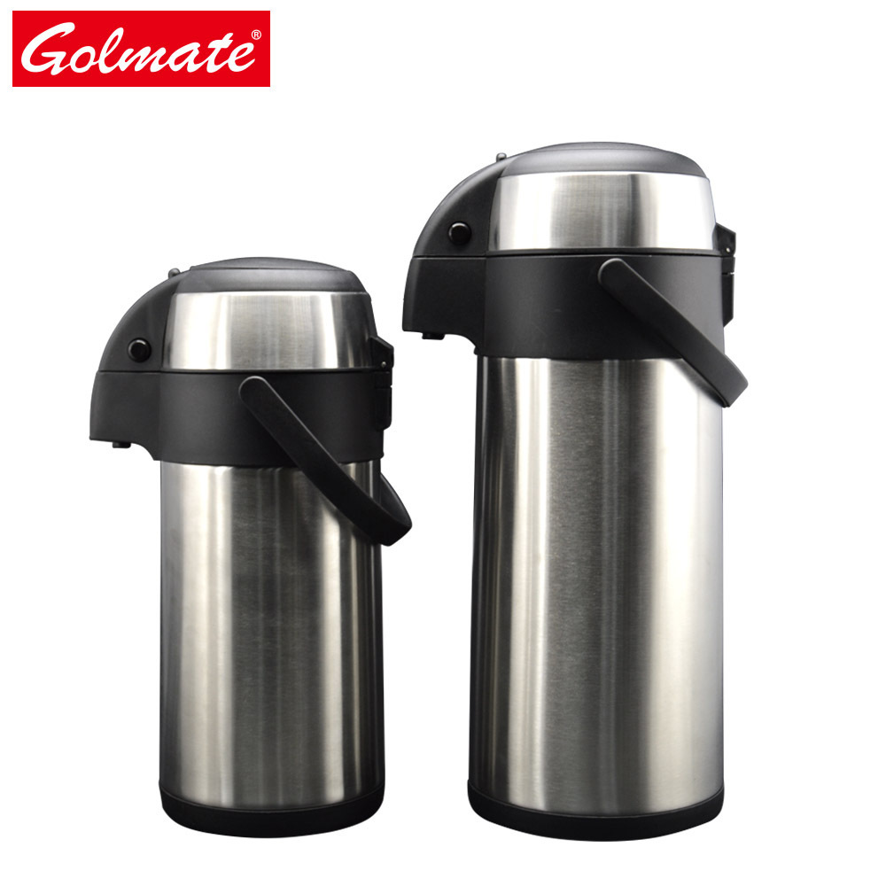 3l insulated stainless steel vacuum pumping coffee airpot thermos with custom logo