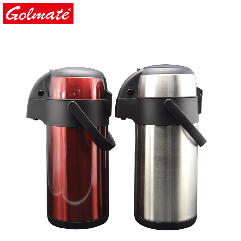 3l insulated stainless steel vacuum pumping coffee airpot thermos with custom logo