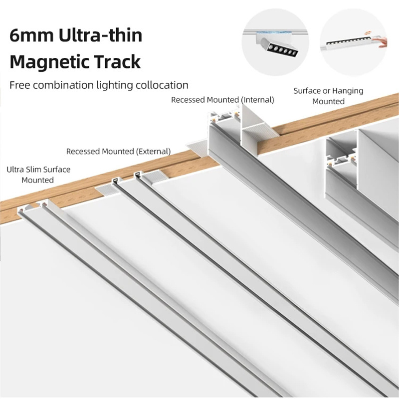 Home Commercial Linear 48v Magnetic Led Track Light Rail 6mm Ultra Slim Magnetic Track Light System For Lighting