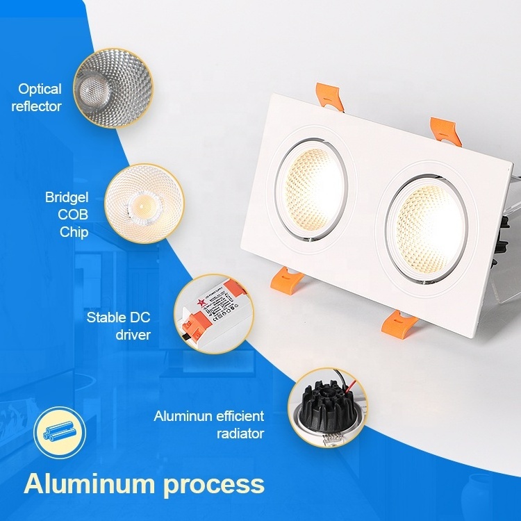 15W 30W 45W Square Downlights Anti Glare Aluminum COB Dimmable Led Downlight Modern Recessed Spot Down Light