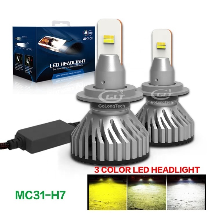 H7 car MC31 3 Colors led  auto headlight 12000 lumen  led headlight Bulbs 9005 9006 Car  led Headlight