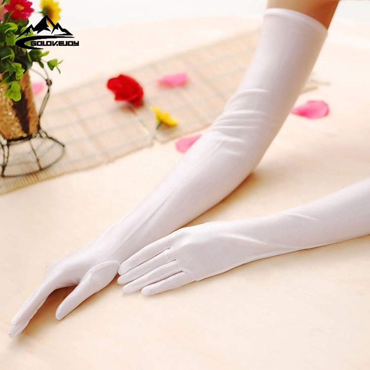 GOLOVEJOY 192807 Fashion Women Party Long Black White Gloves Satin Full Finger Mittens Bride Wedding Sexy Elegant With Gloves