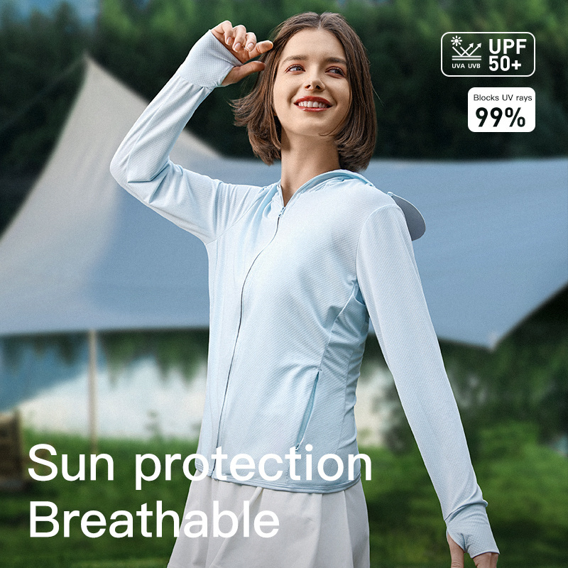 GOLOVEJOY FSY08 Women Anti-uv Sunscreen Clothing Ice Silk Hoodie Sun Protection Clothing With Zipper