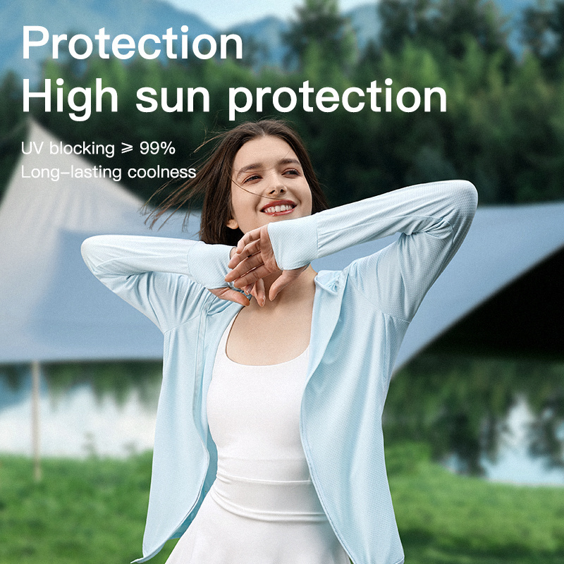 GOLOVEJOY FSY08 Women Anti-uv Sunscreen Clothing Ice Silk Hoodie Sun Protection Clothing With Zipper