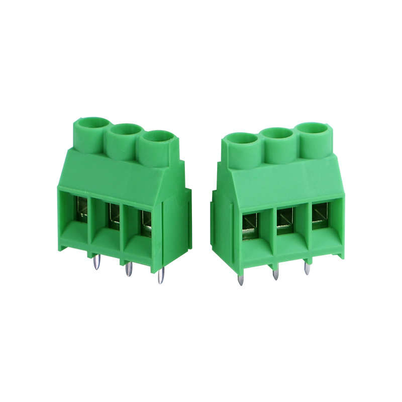 6.35mm pitch green color 3ways terminal block with fixed panel PCB welding connector