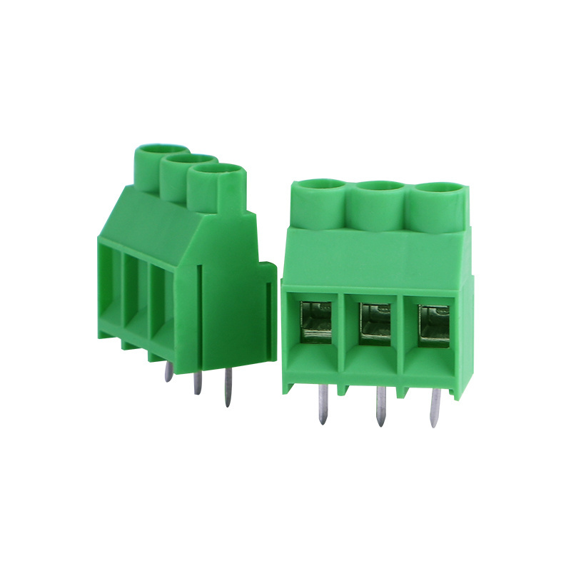 6.35mm pitch green color 3ways terminal block with fixed panel PCB welding connector