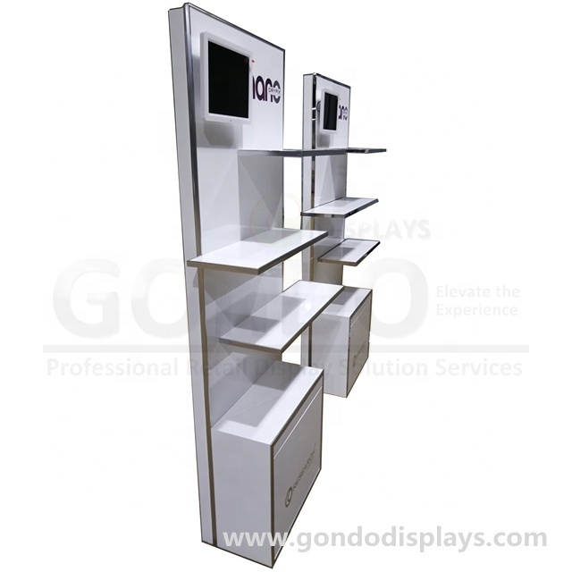 Big Floor Retail Video MDF Mall 4 Shelves white cosmetic display stand wood wooden display stand shelf for cosmetics display