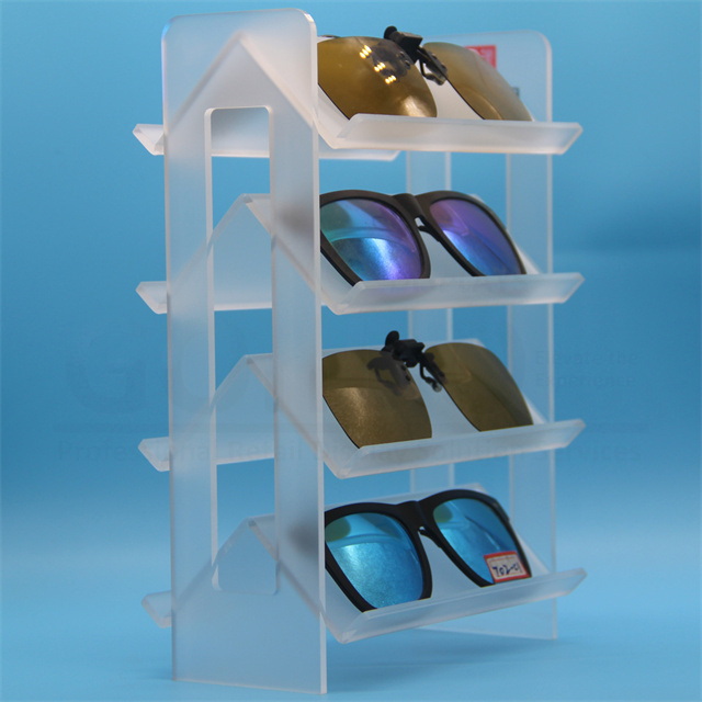 Lucite Floor Standing 4 Tier 8 Pairs Eyewear Glasses Frosted Plexiglass Acrylic Sunglasses Display Stand Holder