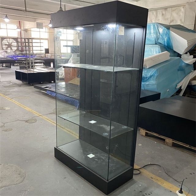 Custom KD Wood Wooden Glass Tall Narrow Wall Museum Display Case clear showcase shop display stand it product display cabinet