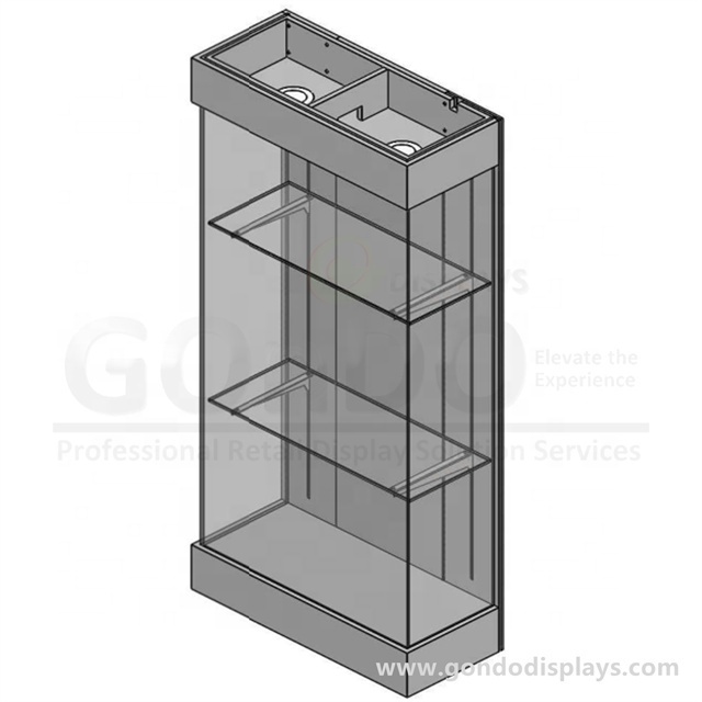 Custom KD Wood Wooden Glass Tall Narrow Wall Museum Display Case clear showcase shop display stand it product display cabinet