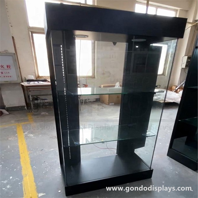 Custom KD Wood Wooden Glass Tall Narrow Wall Museum Display Case clear showcase shop display stand it product display cabinet