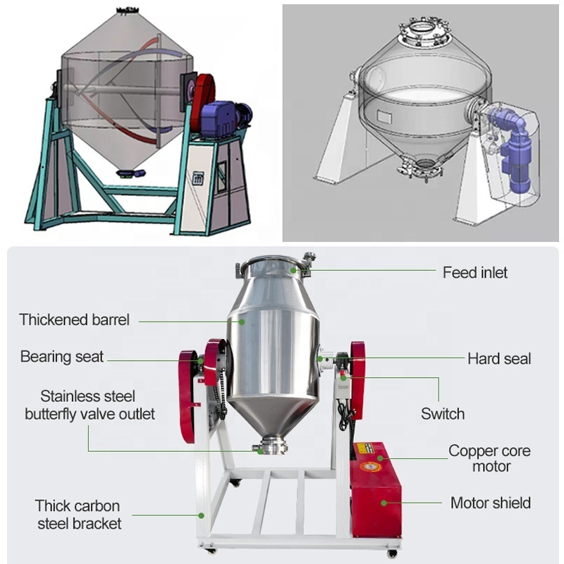 Stainless Steel Vertical Rotary Tea Dry Spice Ingredient Mix Machine Blender Food Washing Powder Drum Mixer