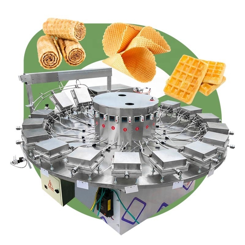 Wooden Cone Waffle Semi Automatic Wafer Biscuit Stick Bake Stroopwafel Production Line Machine for Trade