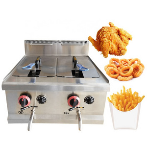 Outdoor Natural Gas Freidora Industryes Usadas Commercial Table Top 2 Tank 2 Basket Gas Deep Fryer