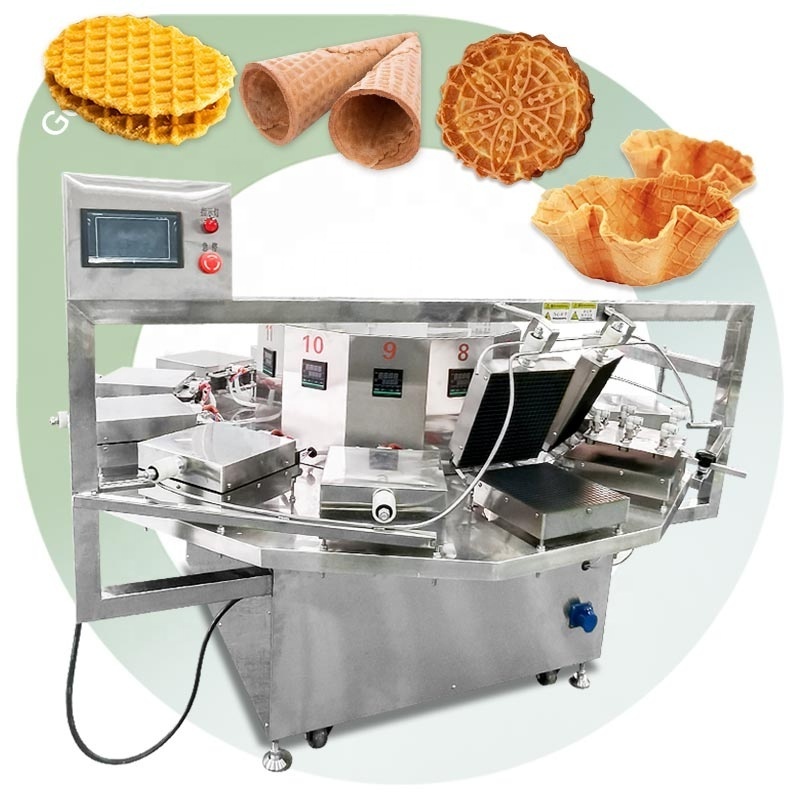 Automatic Industrial Waffle Wafer Cone Fill Bake Maker Fish Ice Cream Sugar Paper Cone Edible Coffee Tea Cup Make Machine