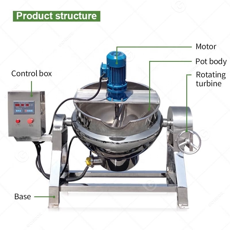 Automatic Commercial Nougat Steam Mooncake 20l Mix Jacket Kettle Pot Mixer Sauce Cooking Machine with Agitator