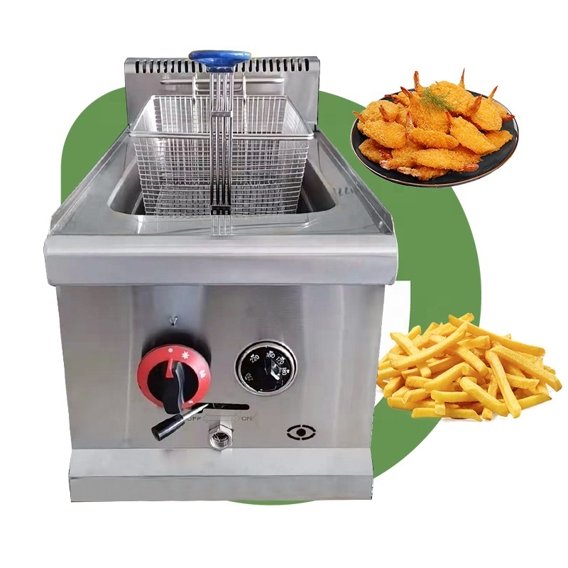 Portable Countertop Potato Natural Gas Deep Fryer 2 Tanks 2 Baskets Commercia Commercial with Thermostat