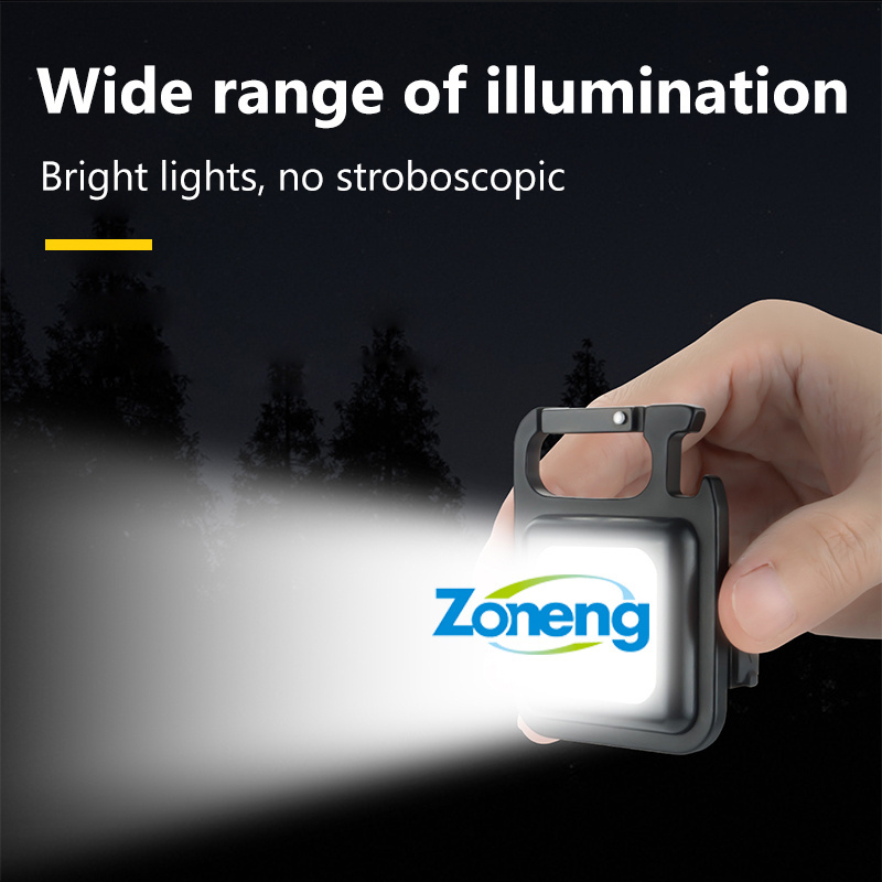 Zoneng Hot Sale Mini Aluminum Cob Pocket Work Light Flashlight With Bottle Opener