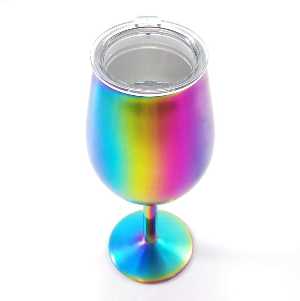 Wine Glasses Colorful Rainbow Stainless Steel 12oz CLASSIC Wine Tumbler Stemless Egg Shape Customized Color Kungfu 12oz,0.35l