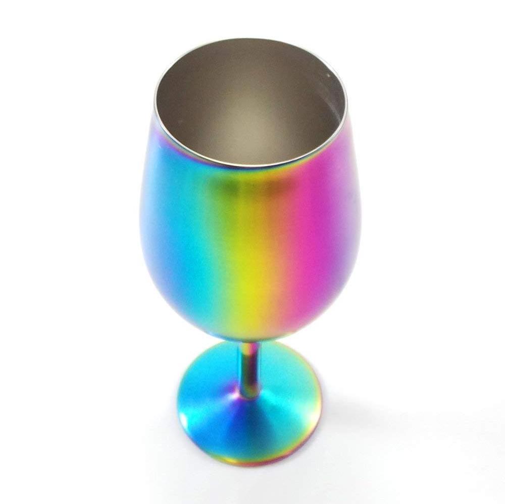 Wine Glasses Colorful Rainbow Stainless Steel 12oz CLASSIC Wine Tumbler Stemless Egg Shape Customized Color Kungfu 12oz,0.35l