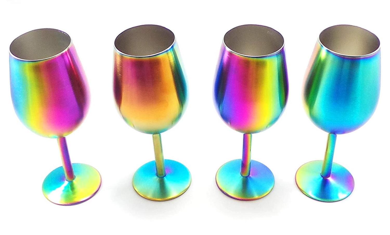 Wine Glasses Colorful Rainbow Stainless Steel 12oz CLASSIC Wine Tumbler Stemless Egg Shape Customized Color Kungfu 12oz,0.35l