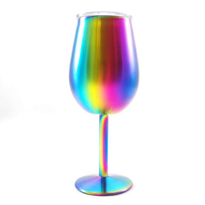 Wine Glasses Colorful Rainbow Stainless Steel 12oz CLASSIC Wine Tumbler Stemless Egg Shape Customized Color Kungfu 12oz,0.35l