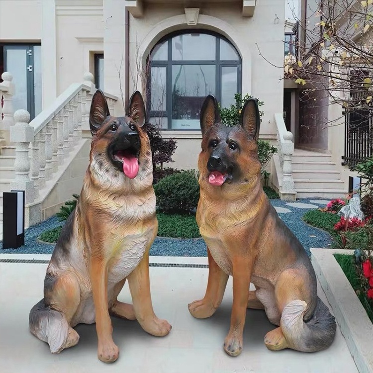 Customized life-size high-quality wolf dog sculpture, glass fiber animal sculpture, garden and courtyard decoration