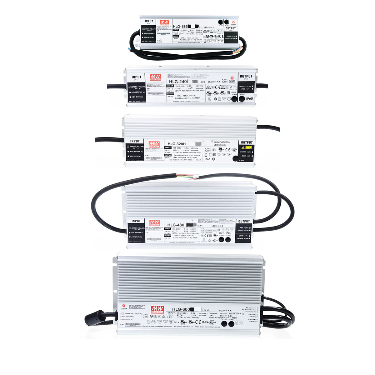 MEAN WELL HLG Series LED Driver 40/60/80/100/120/150/185/240/320/480/600W Dimmable 12V 24V LED Switching Power Supply