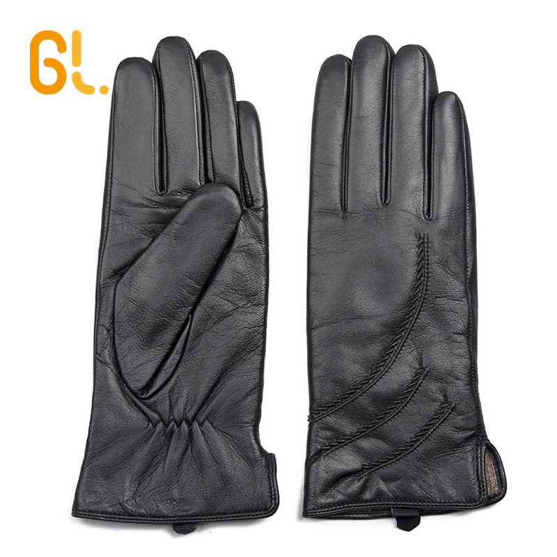 GL52 Fashion  Ladies Wholesale Dress Custom Lambskin Leather Winter Gloves Women