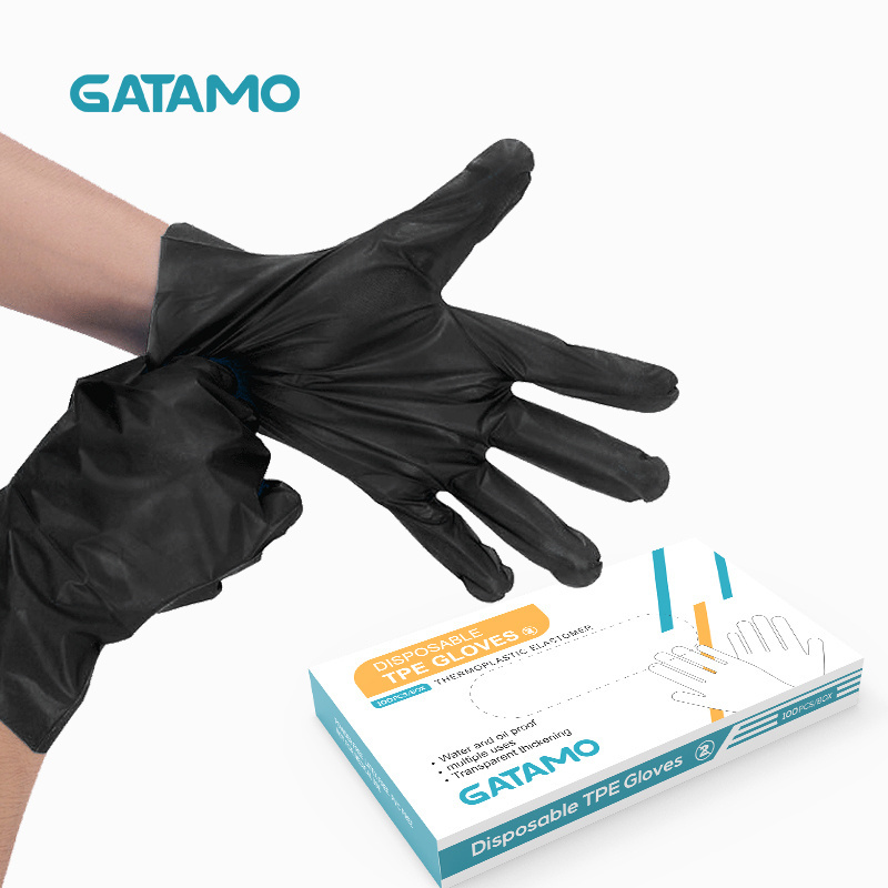 Disposable plastic black TPE Gloves cheap hand glove  powder free food grade gloves