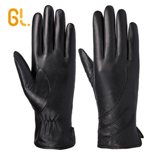 GL52 Fashion  Ladies Wholesale Dress Custom Lambskin Leather Winter Gloves Women