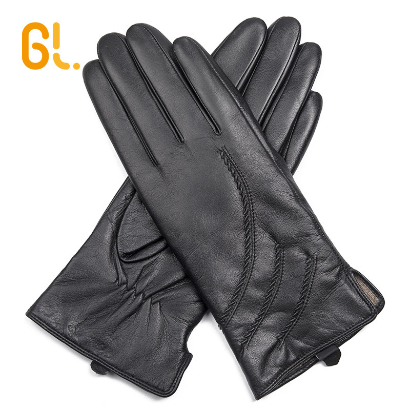 GL52 Fashion  Ladies Wholesale Dress Custom Lambskin Leather Winter Gloves Women