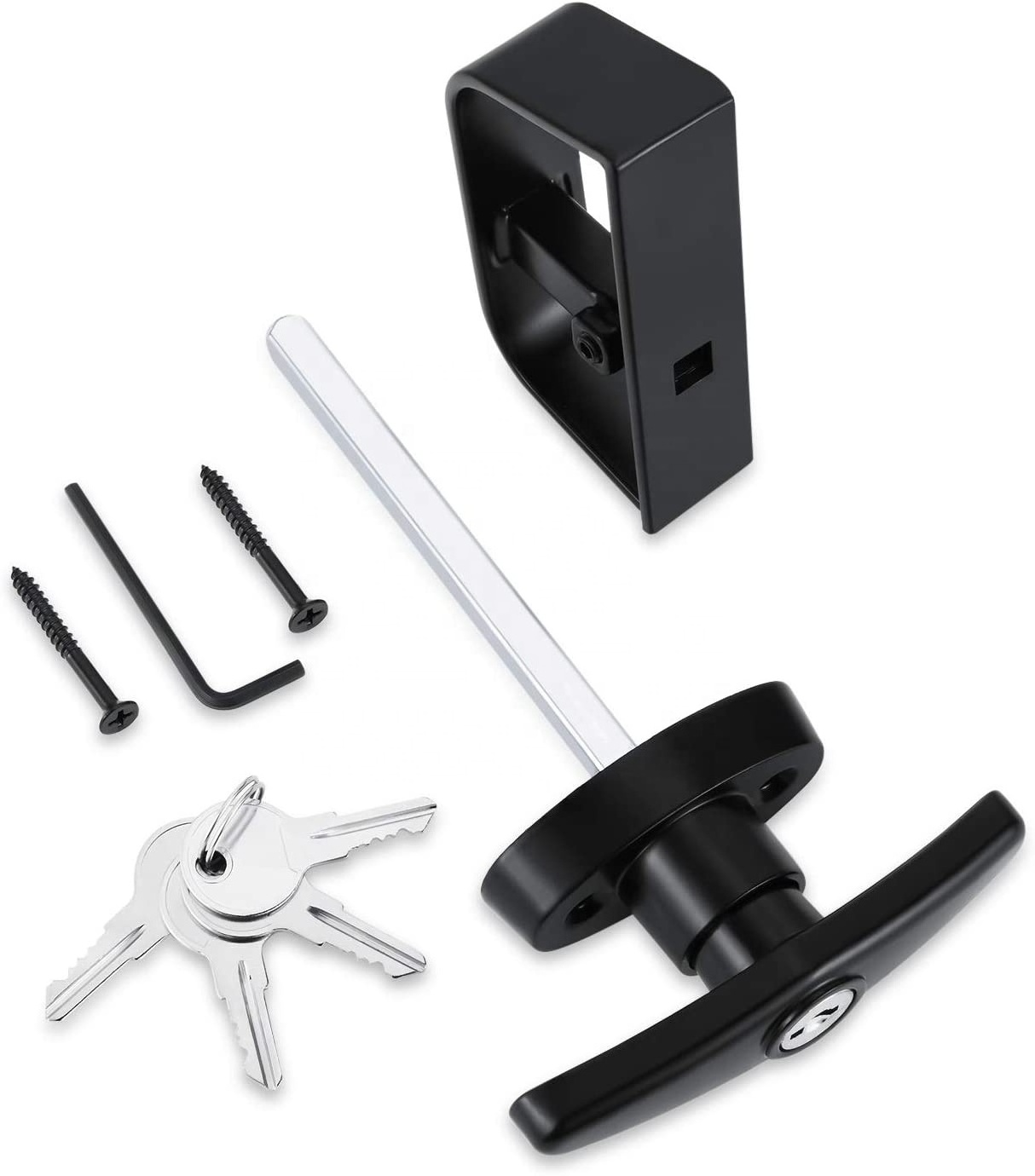 Black Shed Door Latch T-Handle Lock with 4 Keys and 2 Screws