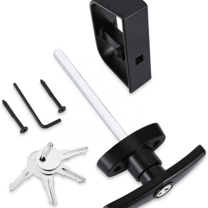 Black Shed Door Latch T-Handle Lock Kit with 4 Keys Storage Barn Shed Door Hardware Lock Set 4.5inch Stem