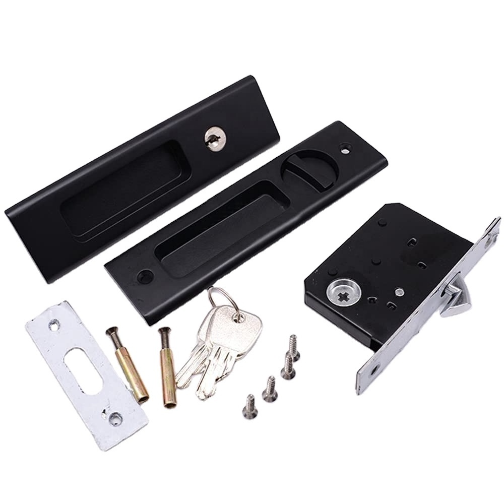 Sliding Barn Door Mortise Latch Lock Invisible Recessed Handle Latch with 3 Keys Interior Wood Pocket