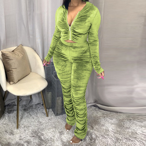 GX1539 New Velvet Tracksuits Two Piece Set Winter Women Workout Fall sexy 2 Piece Stacked Pants Jogger Set Velour Sweat Suits