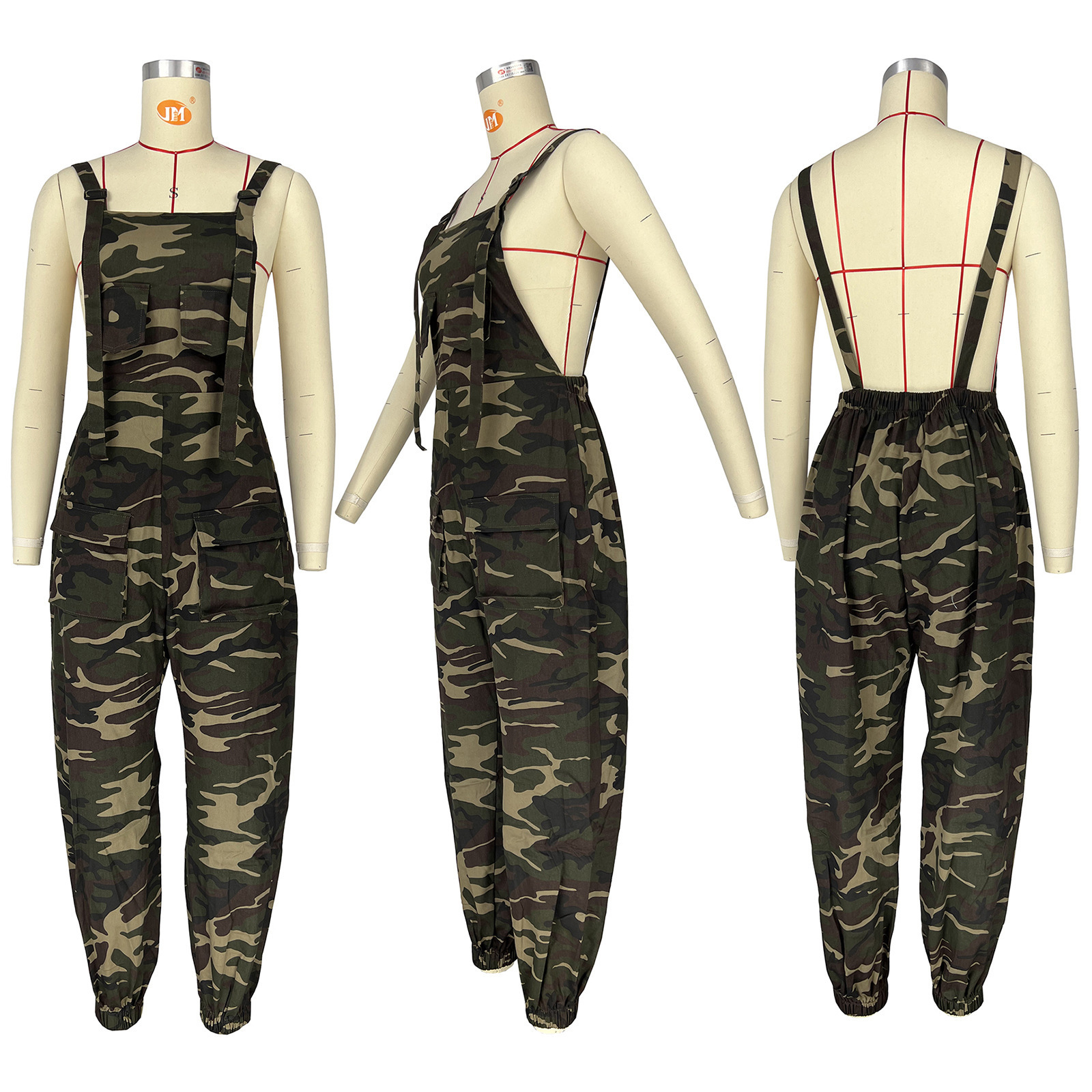 GX3041 New Women's Summer Camo Pant Sleeveless Fashion Loose Camouflage Work Suit Jumpsuit with Straps