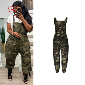 GX3041 New Women's Summer Camo Pant Sleeveless Fashion Loose Camouflage Work Suit Jumpsuit with Straps