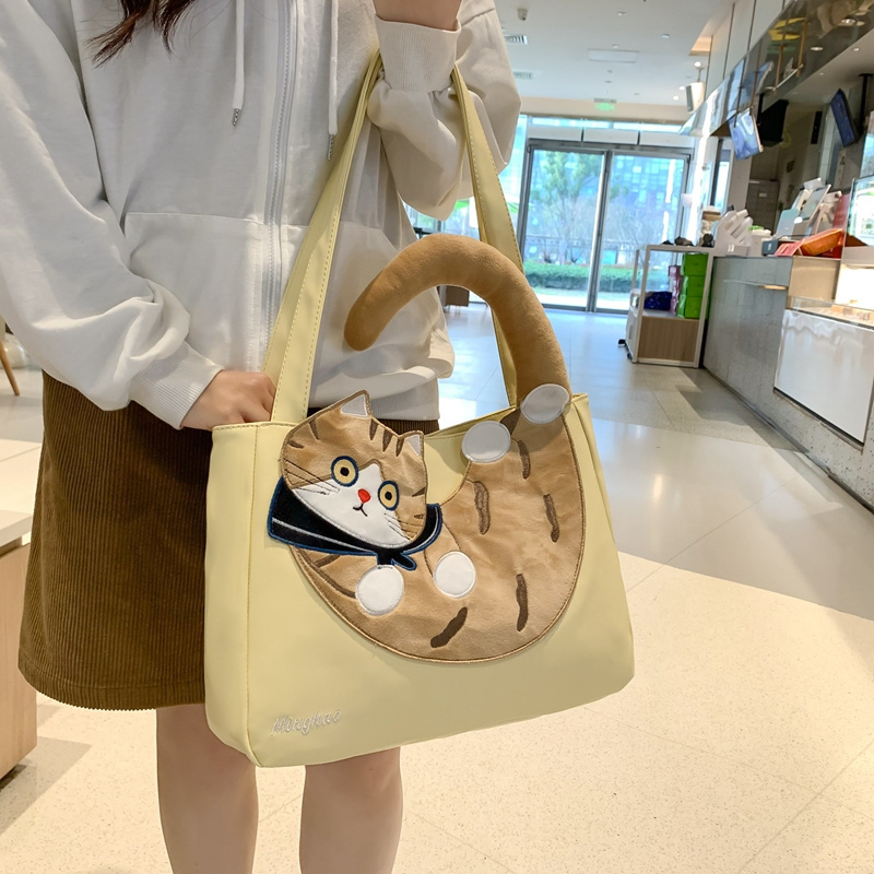 Kawaii Girls Canvas Tote Bag Lovely Cartoon Cat Handbags Large Capacity Book Bags