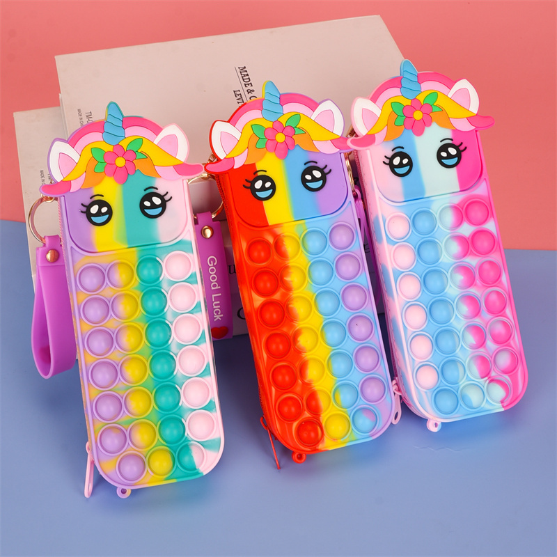 New Design Squeeze Decompression Toy Cute Unicorn Rainbow Kid Purse Beautiful Silica Gel Sling Bag