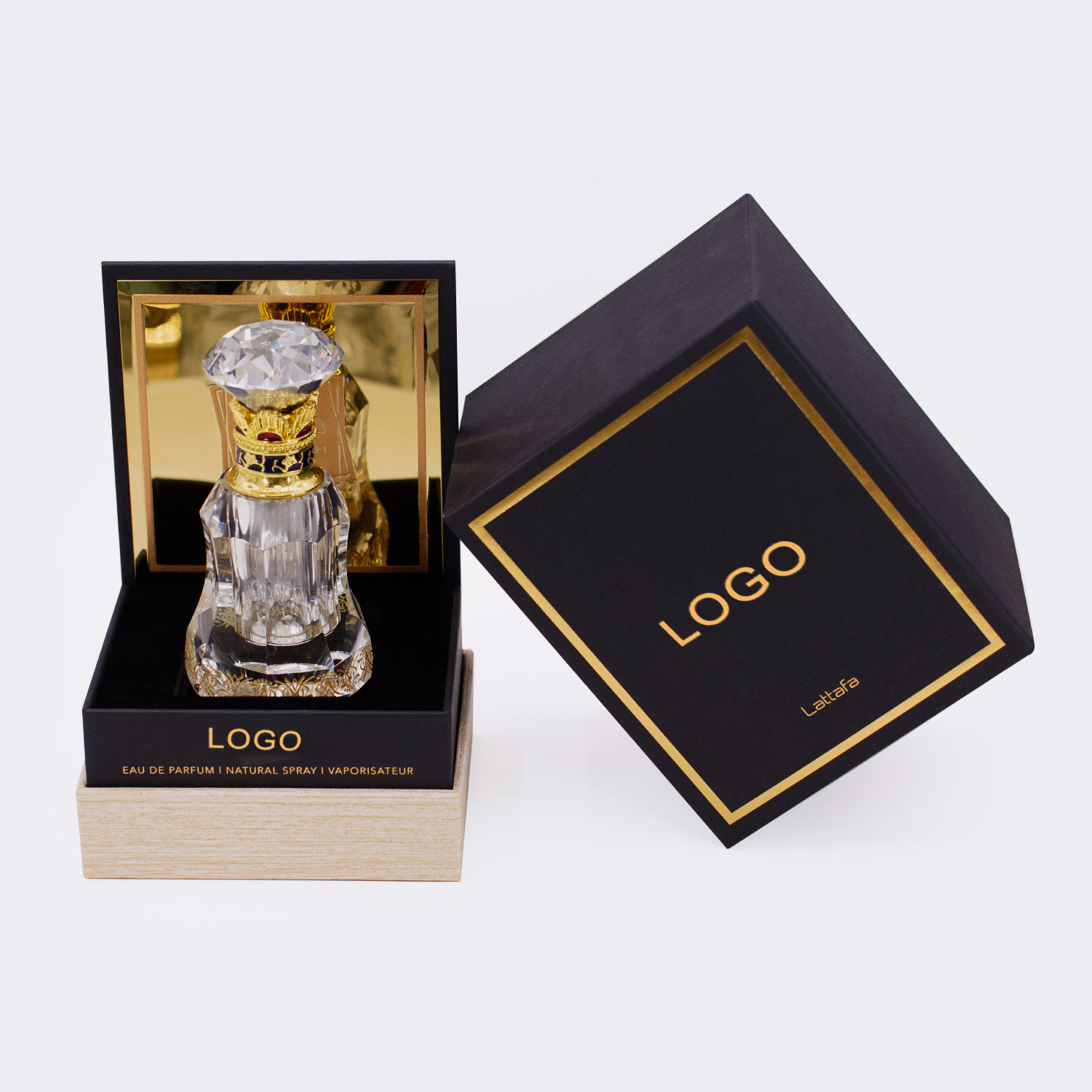 Custom logo luxury black gold fragrance slide Drawer boxes Rigid cardboard Paper Packaging gift set Perfume bottle with Box