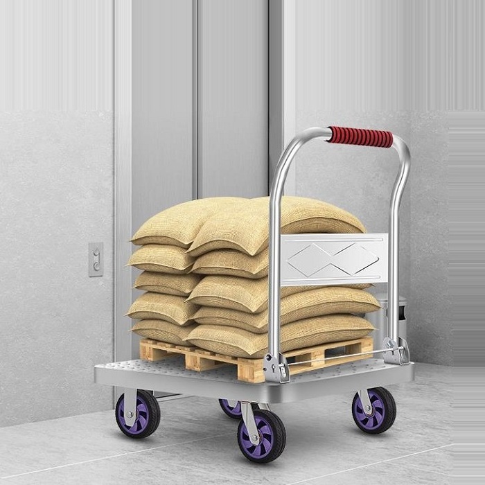 High quality metal hand trolley 200kg 400kg stainless steel platform trolley for goods transport