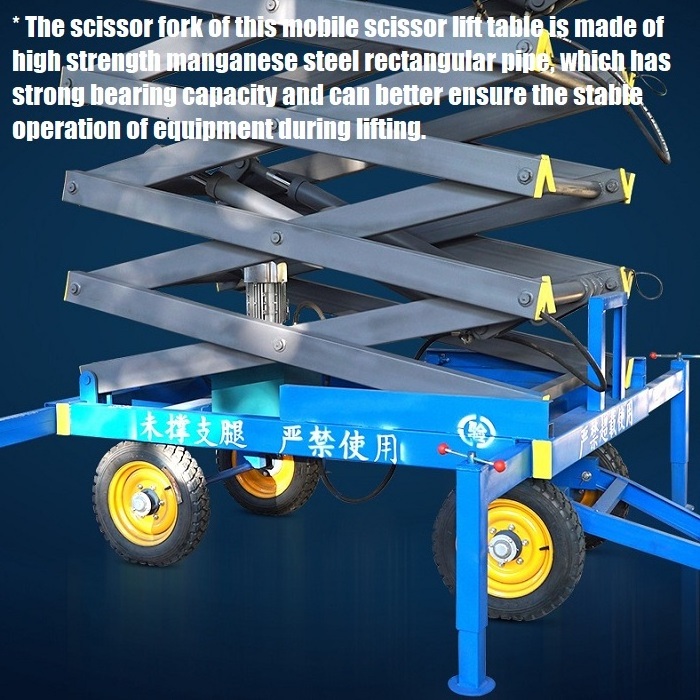 Custom 300kg 500kg 1000kg electric scissor lift table non slip rubber tire platform lifts for sale