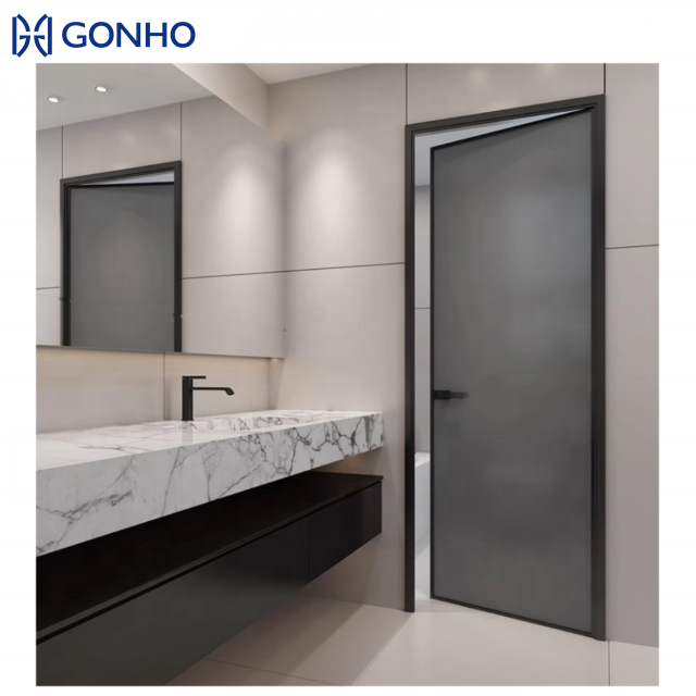 GONHO ultra slim frame 10 years warranty aluminium fiber sliding door panels ceiling mount rail swing door