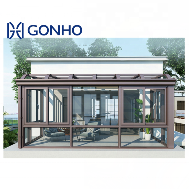 Gonho wholesale new trends aluminum frame sunrooms thermal mini blinds retractable motorized glass window for sunroom