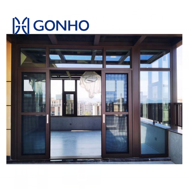 Gonho 2023 new design aluminium flat roof sunroom glass sunroom furniture sets curved eave glass aluminum sunroom kit